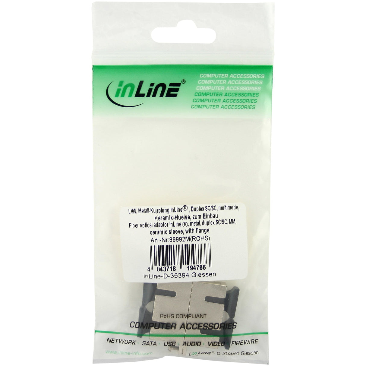 Adaptador Metálico De Fibra Óptica Inline Duplex Sc/Sc Mm Funda De Cerámica Con Brida