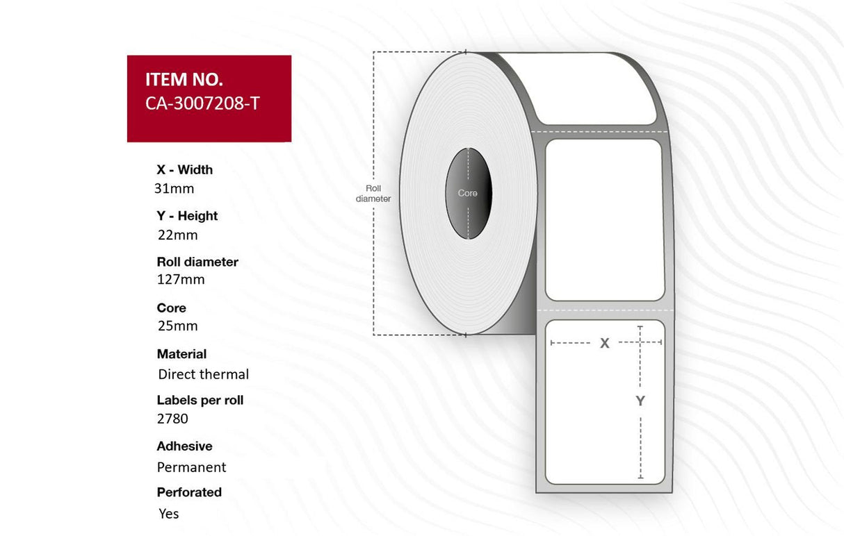Label 31 X 22mm, Core 25mm,  Direct Thermal, Coated,