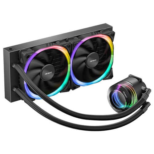 Antec Vortex 240 Argb Aio Liquid Cpu Cooler, Universal Socket, 240mm Radiator, Pwm 2000rpm Fusion Argb Cooling Fans, Addressable Rgb Led Lighting With Suspended Spiral Pump Head Design