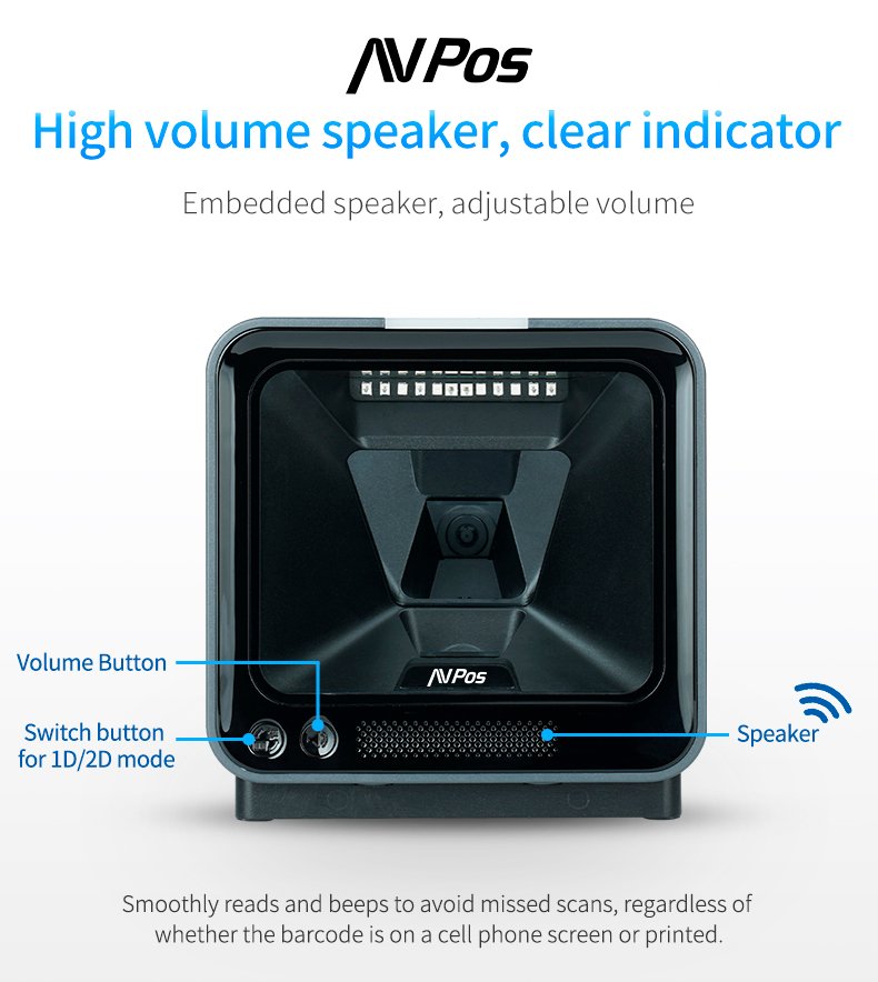 EAN 7427246076515 - AVPos AVP-BP760-2D lector de código de barras Lector de códigos de barras fijo 1D/2D CMOS Negro imagen 5