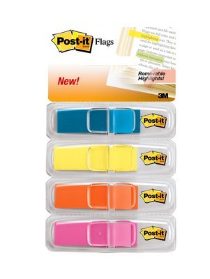 Post-It Index Pequeños Verde, Azul,Naranja, Rosa Brillante / 12x43mm / 3 Dispensadores X 35 + 1 Gratis