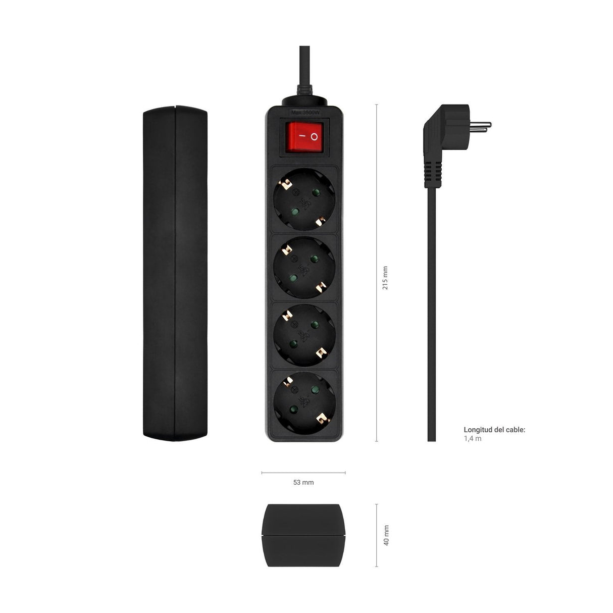 EAN 8436574707694 - AISENS A154-0650 base múltiple 1,4 m 4 salidas AC Interior imagen 3