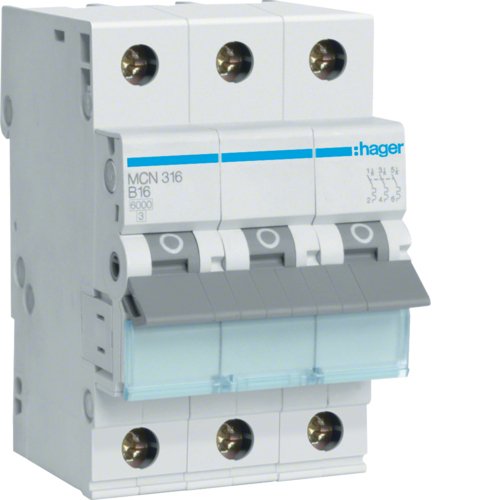 Hager Leitungsschutzschalter Mcn316 ** 3polig 6ka C-16a 3m