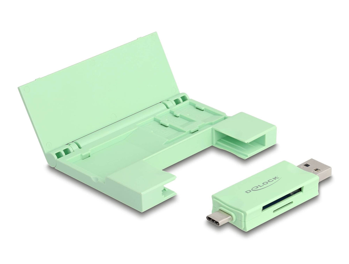 Delock Card Reader Usb 5 Gbps Usb Type-C   Typ-A Für Sd Und Micro Sd Speicherkarten Mit Praktischem Speicherkarten Etui - Mint