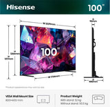 253,0cm 100" (3840x2160) Hisense 100q7s Pro Smart Tv 4k Hi-Qled 6ms 144hz Hdmi Usb Lan Hdr Vesa Wifi Bluetooth Black Grey