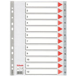Esselte Índice Numérico Multitaladro 1-12 Polipropileno A4 Gris Con Carátula Índice Cartón Color