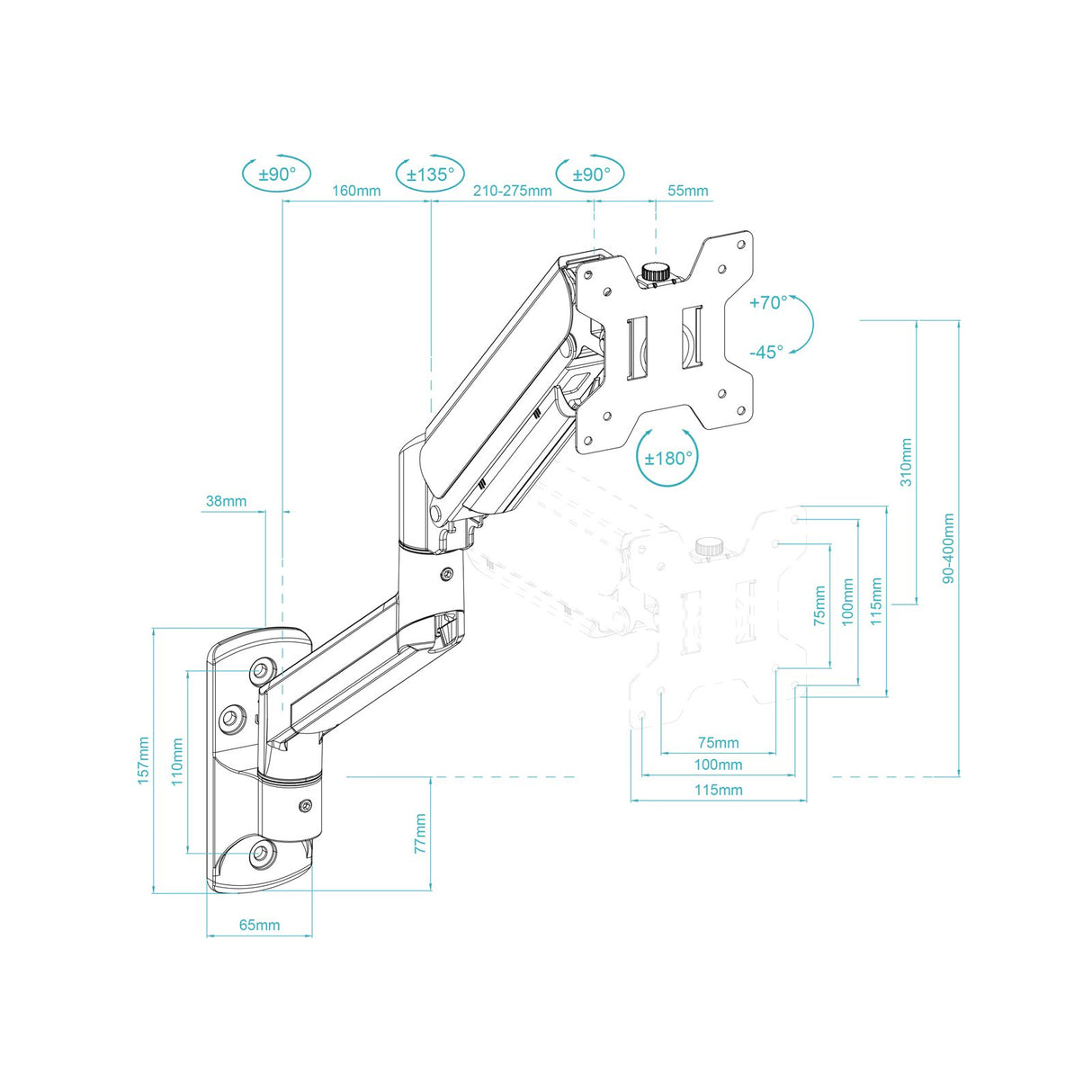 EAN 8433281016491 - TooQ LP1334TNR-B soporte para monitor 86,4 cm (34") Escritorio Blanco imagen 8