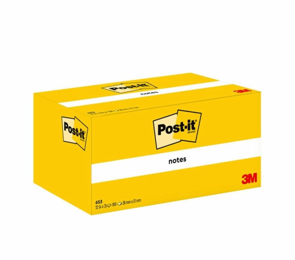 Post-It Pack De 12 Blocs De 100 Notas Adhesivas Reposicionables - Forma Rectangular - 38x51mm - Amarillo Claro