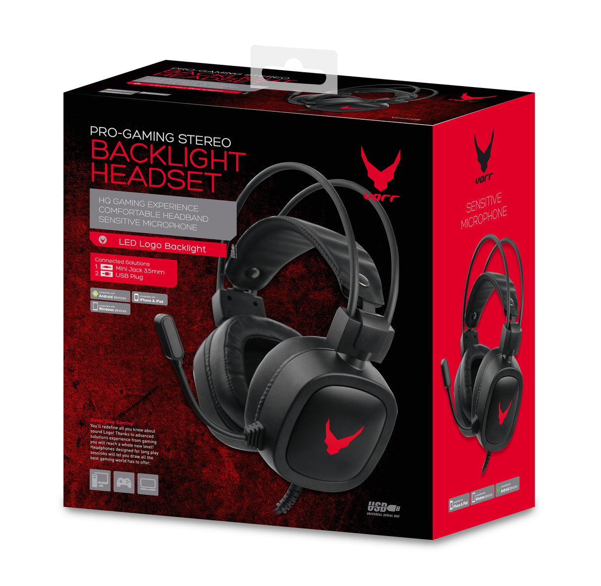 Omega Varr Casco Pro-Gaming Luz Led 7 Colores Mic Vh6020b Usb+Mini Jack