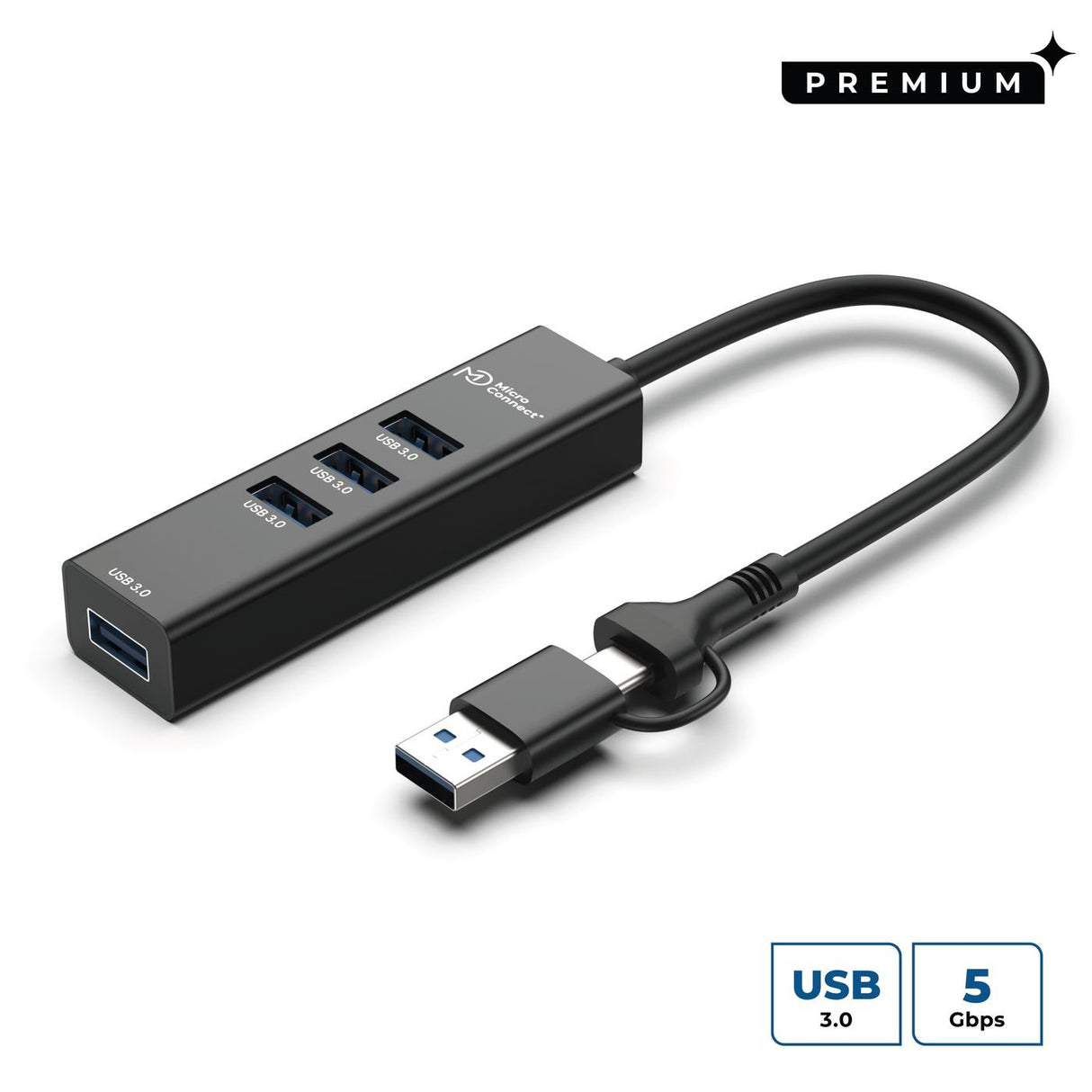 EAN 5715063227435 - Microconnect USBHUB4-2IN1 hub de interfaz USB 3.2 Gen 1 (3.1 Gen 1) Type-A 5000 Mbit/s Negro imagen 1