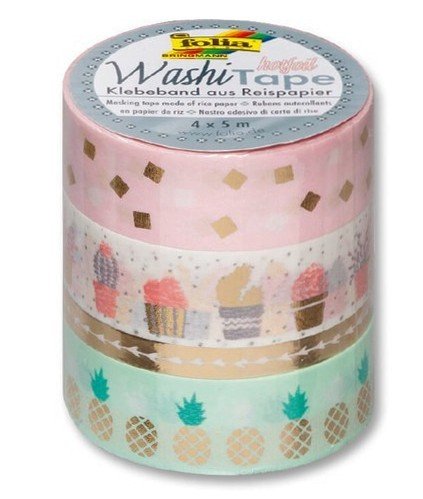 Folia Deko-Cinta Adhesiva 15 Mm X 5 M 4 Motive Rosa, Verde Dorado