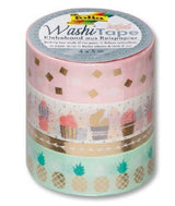 Folia Deko-Cinta Adhesiva 15 Mm X 5 M 4 Motive Rosa, Verde Dorado