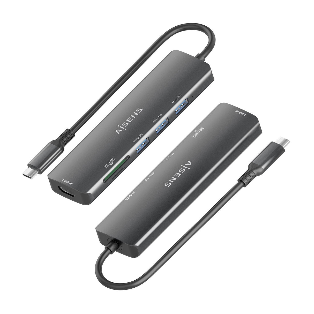 Aisens Usb-C Dock 6 En 1, Usb-C A 1xhdmi, 3xusb-A, 1xsd, 1xmicro Sd, Gris, 15cm