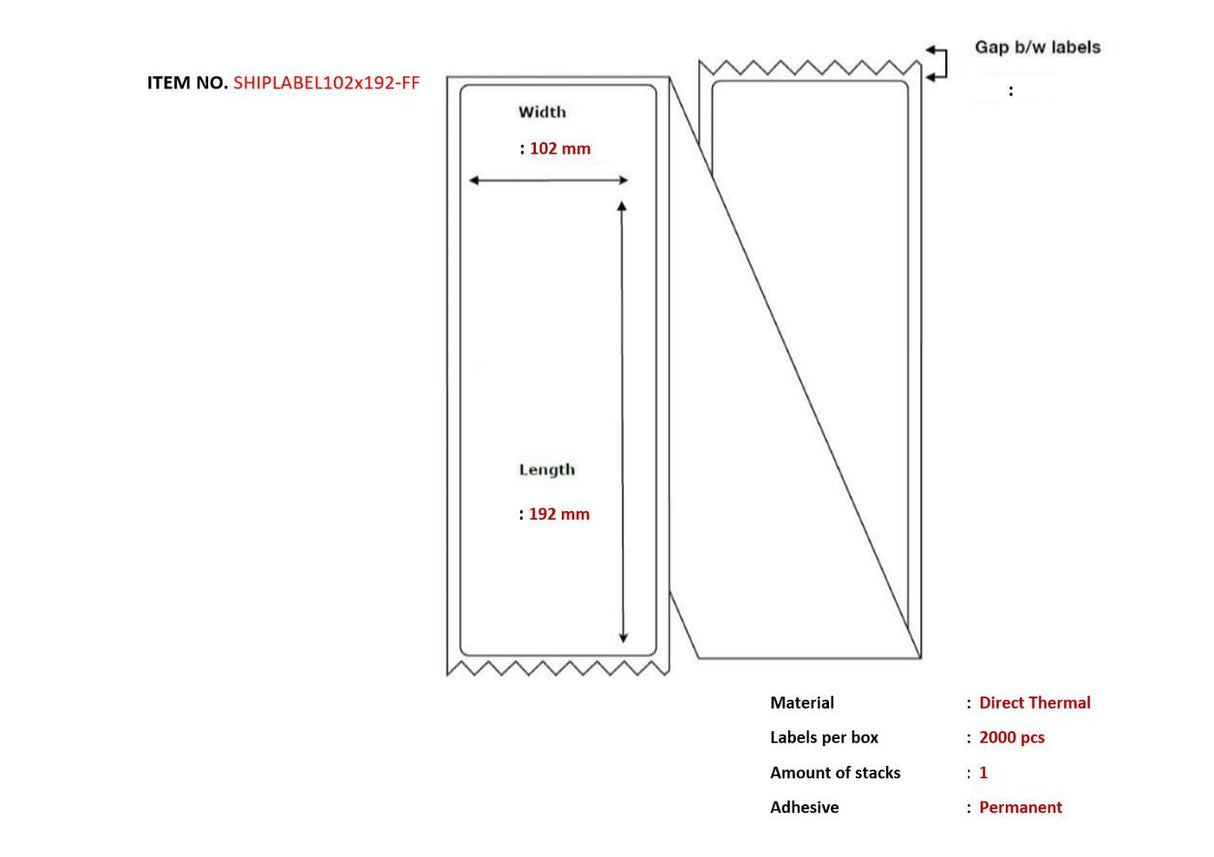 Ship-Label 102 X 192mm,  Fanfold. Direct Thermal, 2000