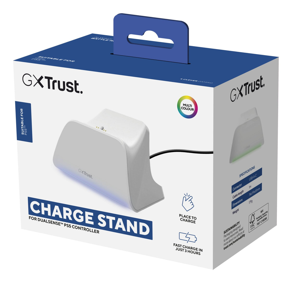 Base De Carga Rapida Para Ps5 Gxt 255 Blanco Trust Soporte De Carga Rápida / Indicadores Lumínicos