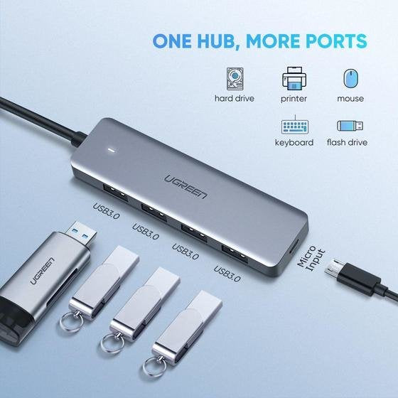 Hub  Ugreen 50985 De Interfaz Usb 3.2 Gen 1 (3.1 Gen 1) Type-A 5000 Mbit/S Plata