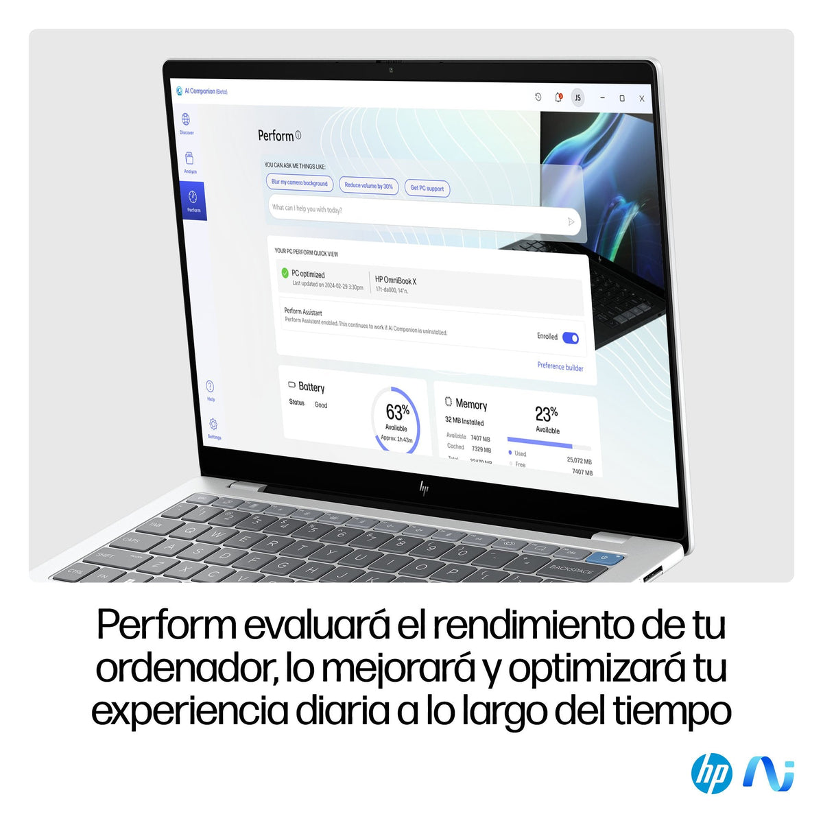 Portátil Hp Omnibook X 14-Fe1004ns Copilot+Pc, Qc Snapdragon X Plus X1p-42-100, 16gb, 512gb Ssd, 14", W11 - Plata