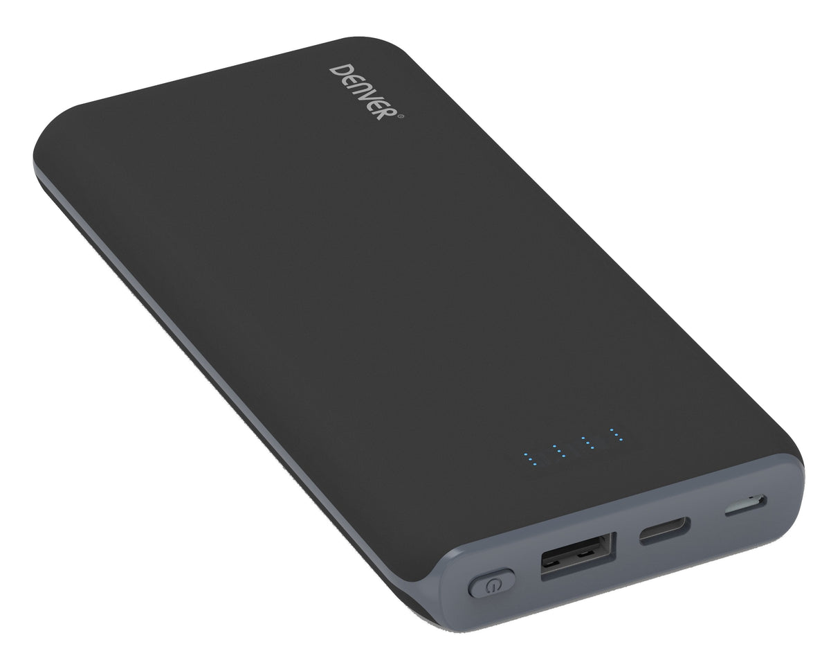 Batería Externa Con Carga Qi Denver Pbq-10001 10000mah Usb Usb Tipo-C Microusb Ventosa Para Sujeción Del Teléfono