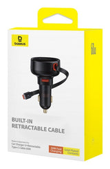 Baseus Enjoyment Pro Car Charger U+Retractable Type-C Cable 60w Cluster Black