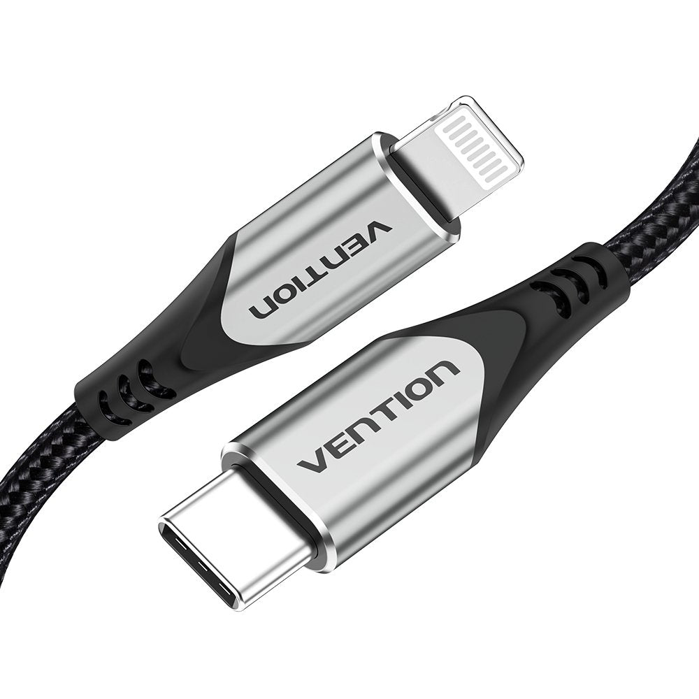 Cable Usb 2.0 Tipo-C Lightning Vention Tachh Usb Tipo-C Macho Lightning Macho 2m Gris Y Negro