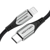 Cable Usb 2.0 Tipo-C Lightning Vention Tachh Usb Tipo-C Macho Lightning Macho 2m Gris Y Negro