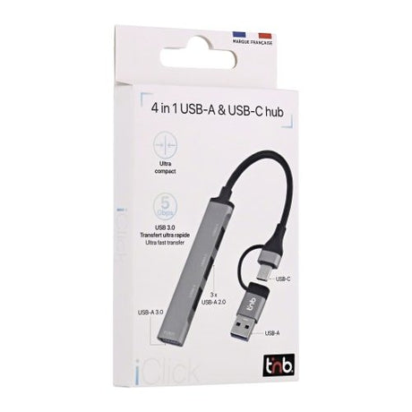 EAN 3303170116043 - T'nB HUBSLIM4 hub de interfaz USB 2.0 5000 Mbit/s Gris imagen 3