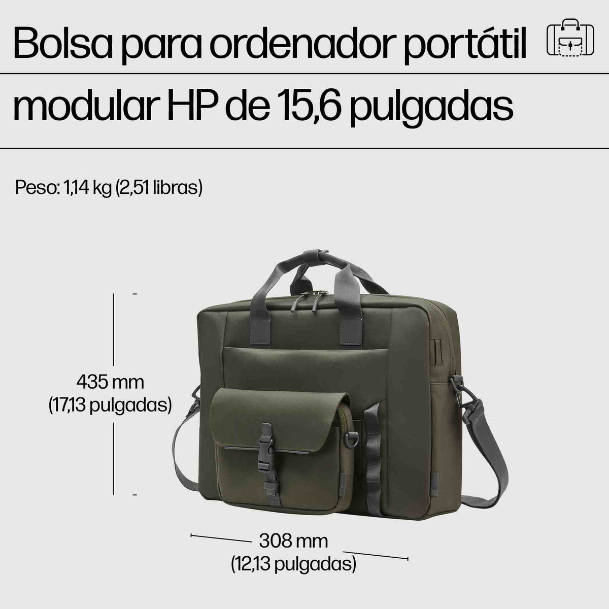 EAN 0197961660449 - HP 15.6 Modular Laptop Bag 39,6 cm (15.6") Bandolera Verde, Gris imagen 4