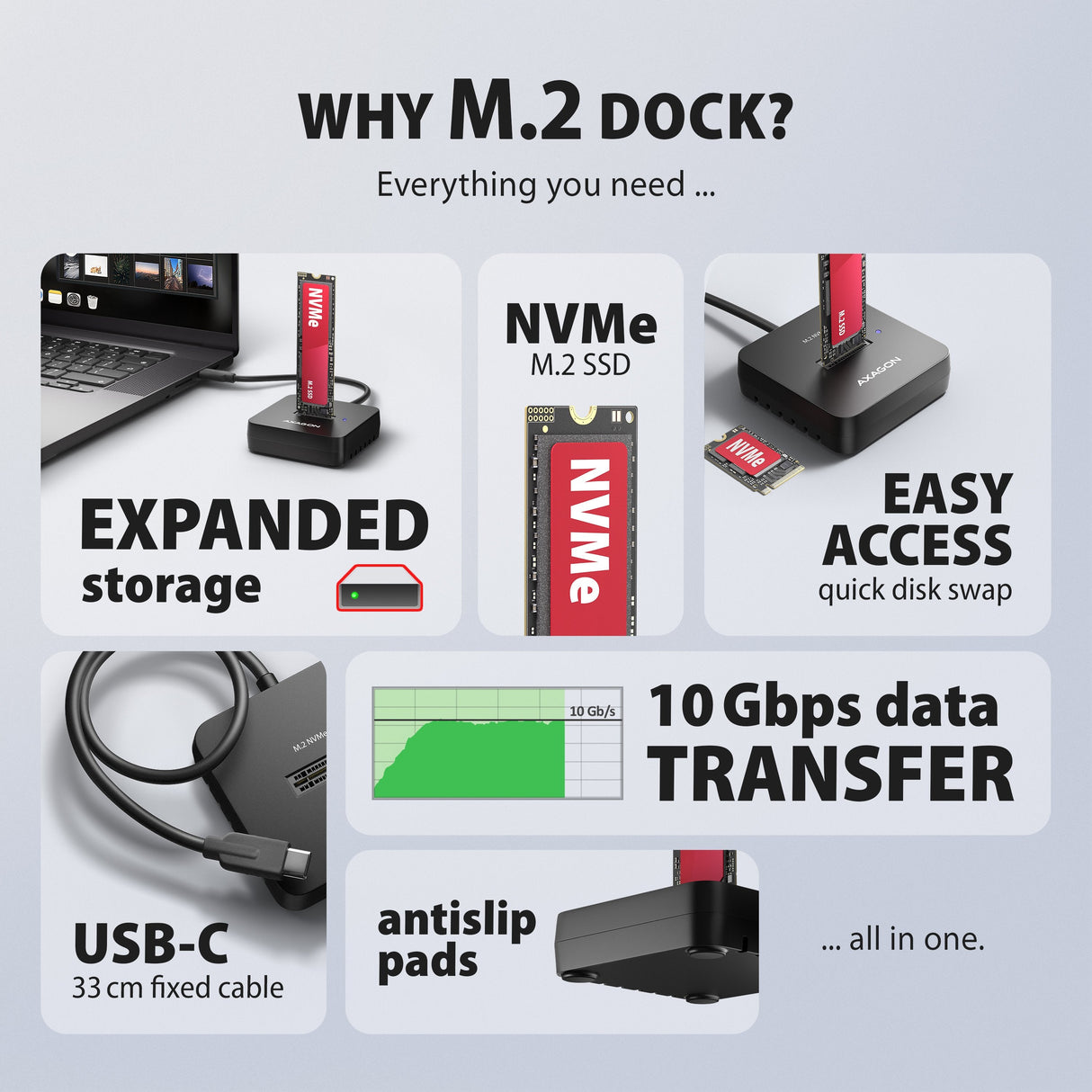 Adsa-M2c11l Base De Conexión Usb-C 3.2 Gen 2 - 1 X Nvme M.2 10gbps