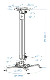 Tooq Soporte De Techo Para Proyector - Inclinable Y Giratorio - Apto Para Techos Inclinados - Peso Max 20kg - Color