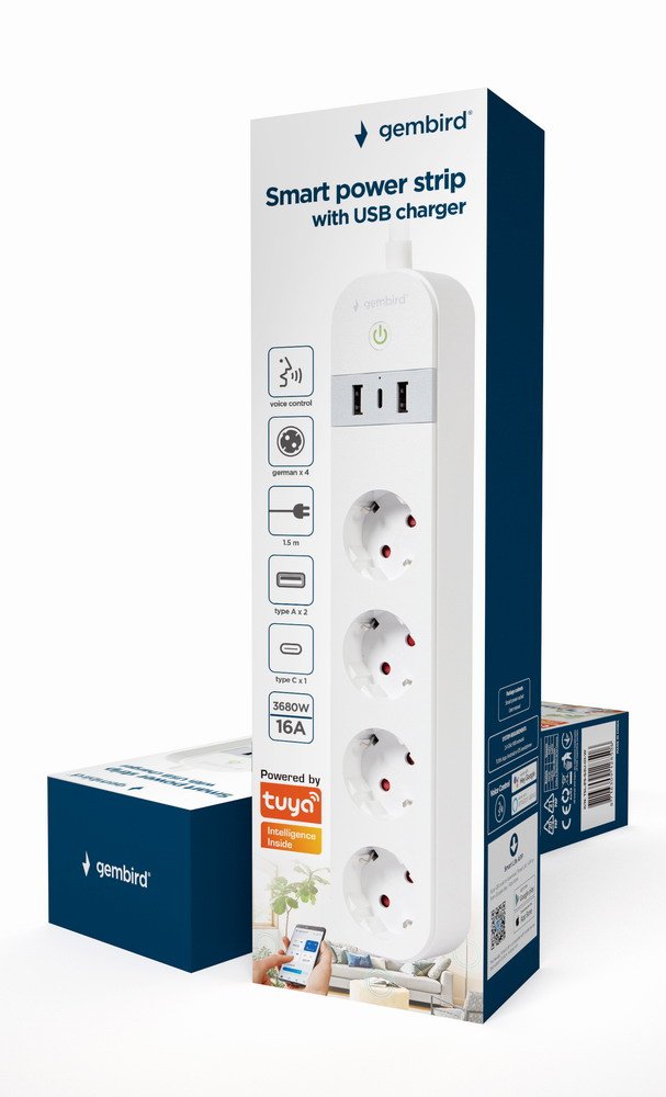 EAN 8716309128506 - Gembird TSL-PS-S4U-01-W regleta inteligente 4 salidas AC Tipo E 1,5 m 3 3880 W Blanco imagen 9