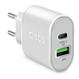 Cargador De Pared Sbs 1xusb Type C Pd 20w + 1 Usb 2.1a Para Iphone