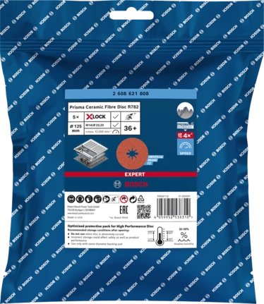 Bosch Professional X-Lock Expert R782 Prisma Disco Abrasivo De Fibra Cerámica, Ø 125 Mm, K36 5 Piezas, Diámetro 22,23 Mm 2608621808