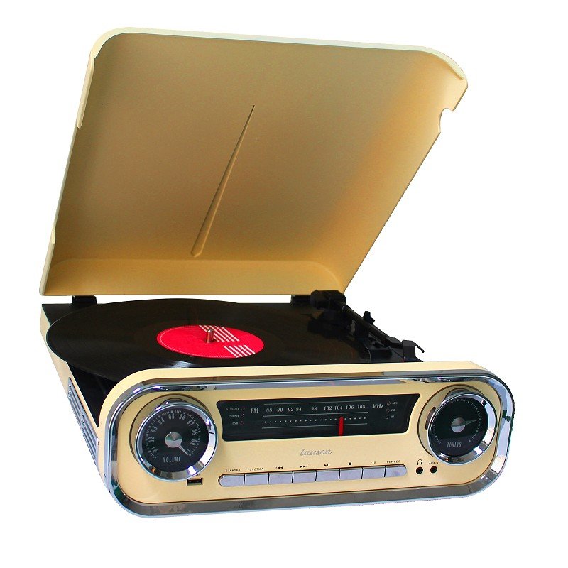 Lauson 01tt15 Crema Tocadiscos Vintage 3 Velocidades Bluetooth Usb Grabación Mp3 Fm