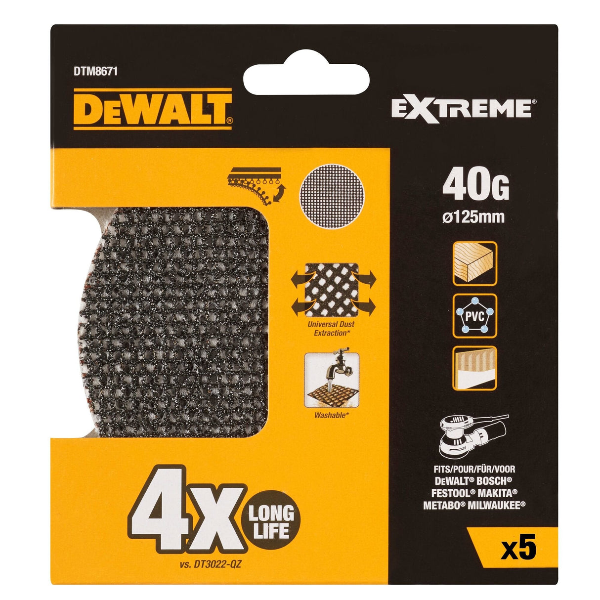 Pack 5 Lijas De Malla Ø125mm Grano: 40 Para Lijadoras Rotoorbitales Dtm8671-Qz Dewalt