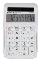 Maul Calculadora Eco Mj 455  Calculadora Basica Con Pantalla De 8 Dígitos  Calculadora Solar De 80% De Plástico Reciclado  Calculadora Pequeña 11,2 X 7,1 X 2 Cm  Blanco