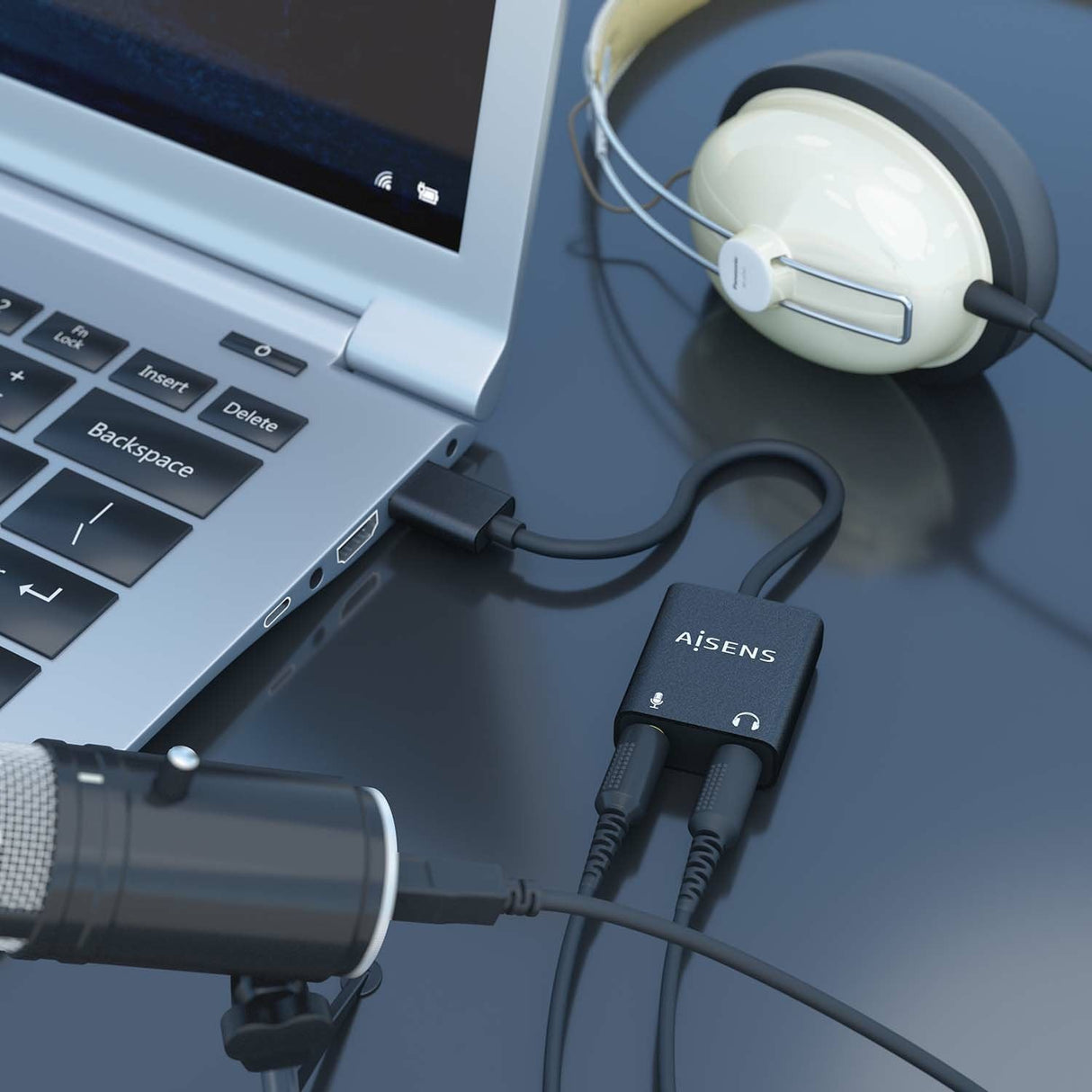 Aisens Conversor Usb-A A Audio 48khz - Usb-A/M-2xjack 3.5/H - 10cm - Negro