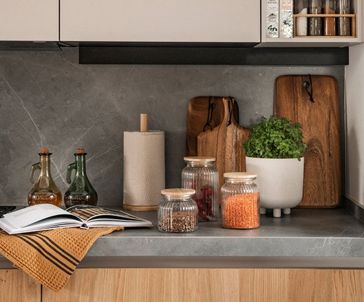 Bote Cocina Vidrio Bambú 600ml Ms72136 Andrea House