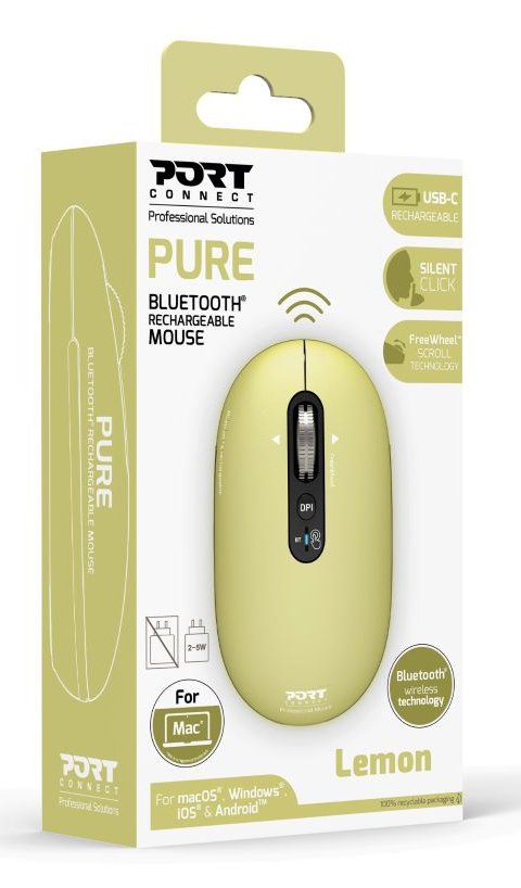 Port Designs Professional Bluetooth Mouse Built-In Usb-C Rechargeable Battery Up To 1 Month Autonomy Freewheel Technology