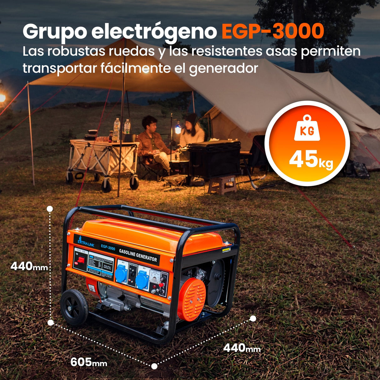 Extralink Ex.30349 Motor-Generador 2800 W 15 L Gasolina Negro, Naranja