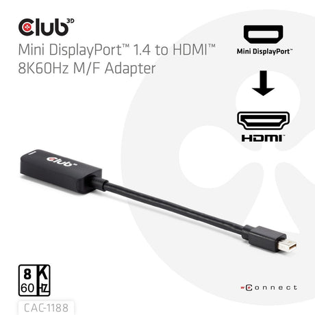 EAN 8719214473341 - CLUB3D CAC-1188 adaptador de cable de vídeo 0,09 m Mini DisplayPort HDMI Negro imagen 3