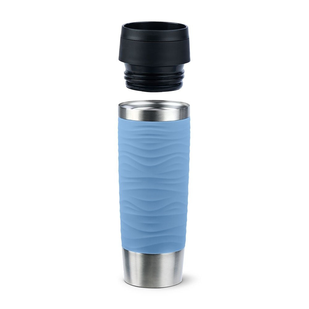 Emsa Travel Mug Taza Térmica Waves Grande Azul Claro/Acero Inoxidable, 0,5 Litros N2022600