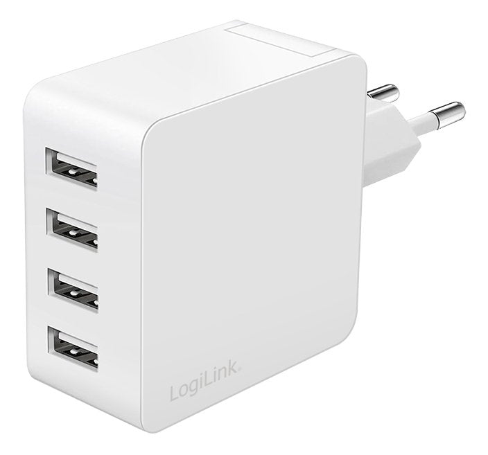 Logilink Usb-A Charger, 24 W, 4-Port, 4x Usb-A, Blanco