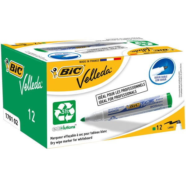 Velleda Marcador Pizarra Blanca Ecolutions 1701 Punta Redonda Verde Caja -12u-