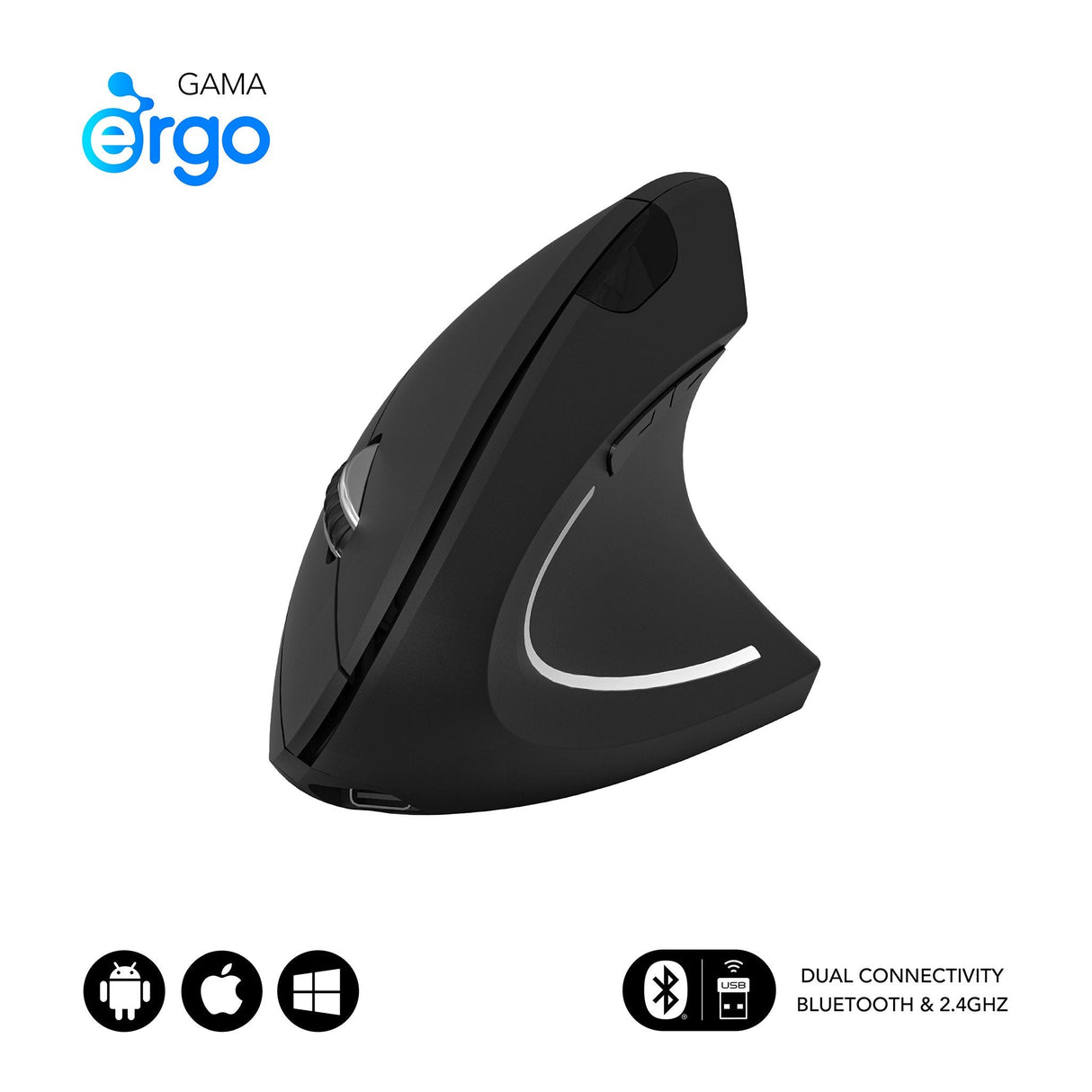 Raton Subblim Glide Vertical Ergo Dual Vertical Bluetooth, Usb 2.4ghz 4000dpi - 5 Botones - Uso Diestro - Negro