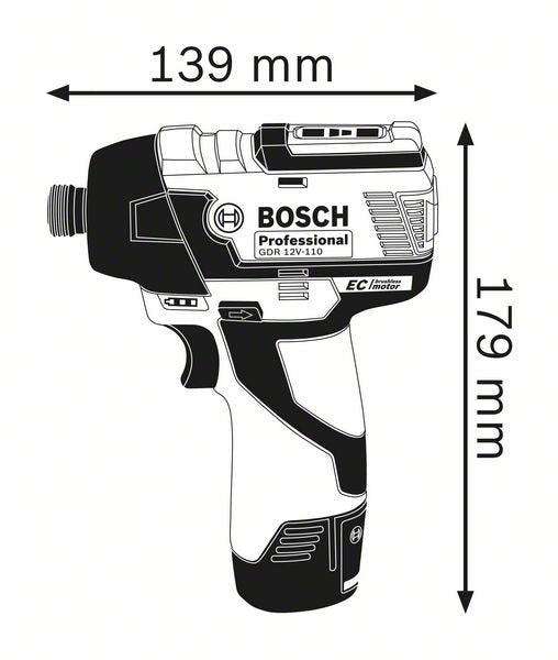 Atornillador Bosch Professional  De Impacto A Batería Gdr 12v-110 Professional Azul/Negro, 2 Baterías De Iones De Litio De 3,0 Ah, En L-Boxx 601900000