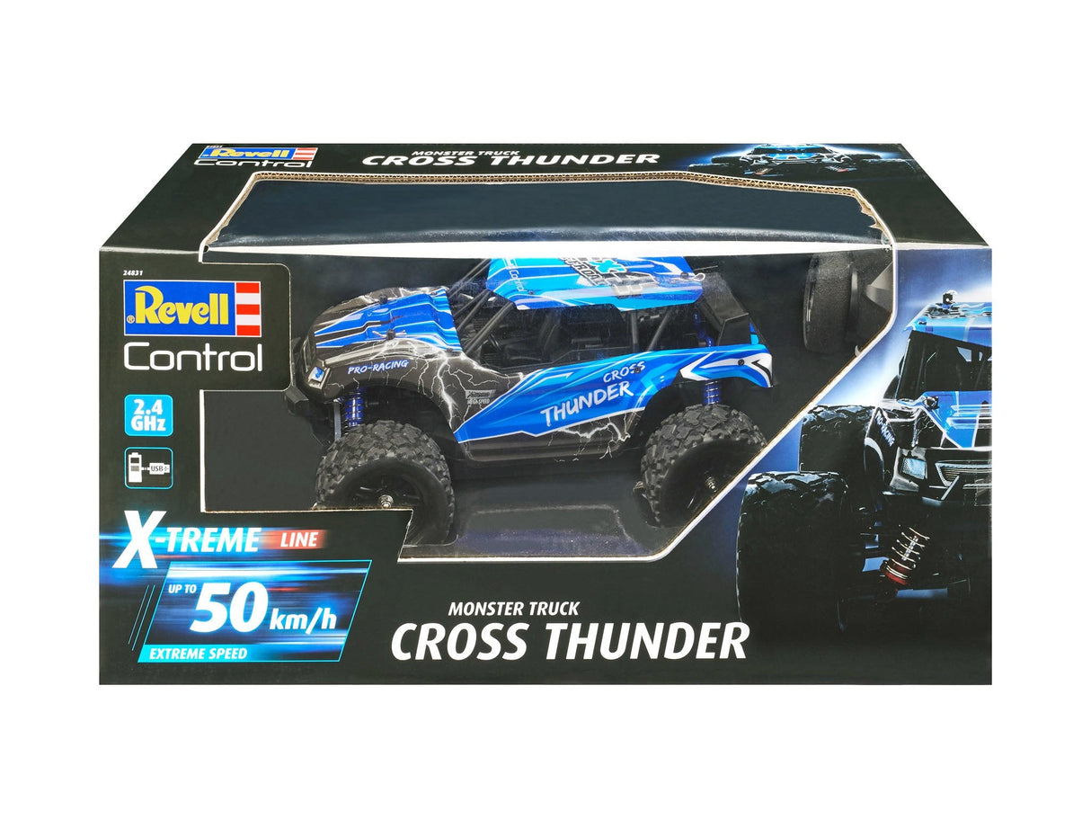 Revell Cross Thunder Modelo Controlado Por Radio Monster Truck Motor Eléctrico 1:18, Radiocontrol Negro/Azul, Monster Truck, 1:18, 14 Año(S)