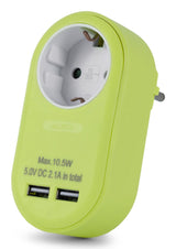 Entac Meckdosenadaptador + 2x Usb-A Lime