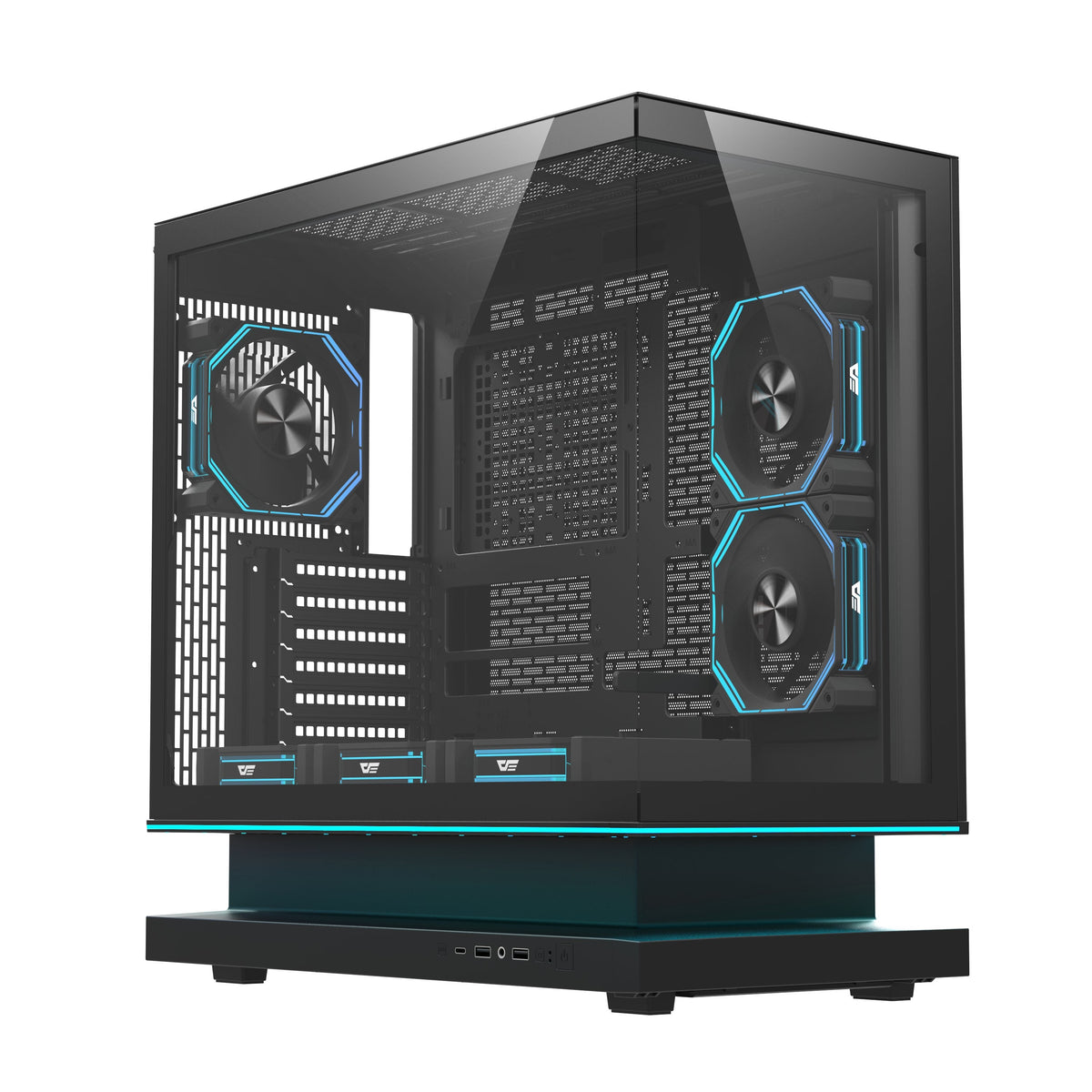 Caja Semitorre Atx Floatron F1 A-Rgb Negro Darkflash Int: 3x2'5, 2x3'5 / 1xusb-C, 2xusb3.0 / Audio Hd In/Out / Negro