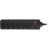 Regleta Inline Suiza, 6 Vías, Con Interruptor, 1,5 M, Negra