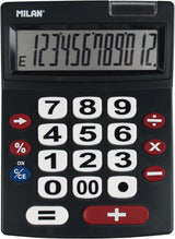 Milan Calculadora Negro Extra-Grande 12 Digitos Dual Blister